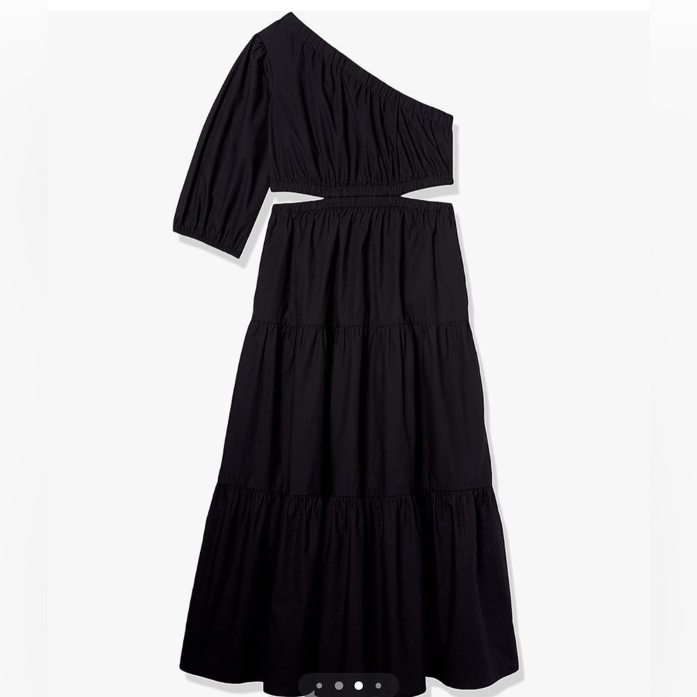 Women's One-Shoulder Cutout Tiered Midi Dress size XL color black